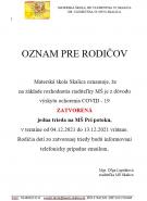 POZOR! Trieda na MŠ Pri potoku ZATVORENÁ! 2